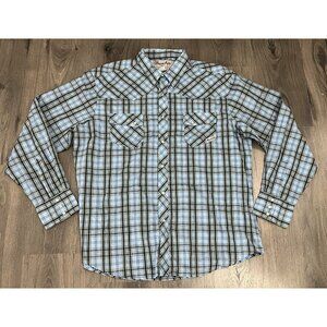 Wrangler Wrancher Shirt Men's XL Plaid Long Sleeve Flap Pocket Pearl Snap